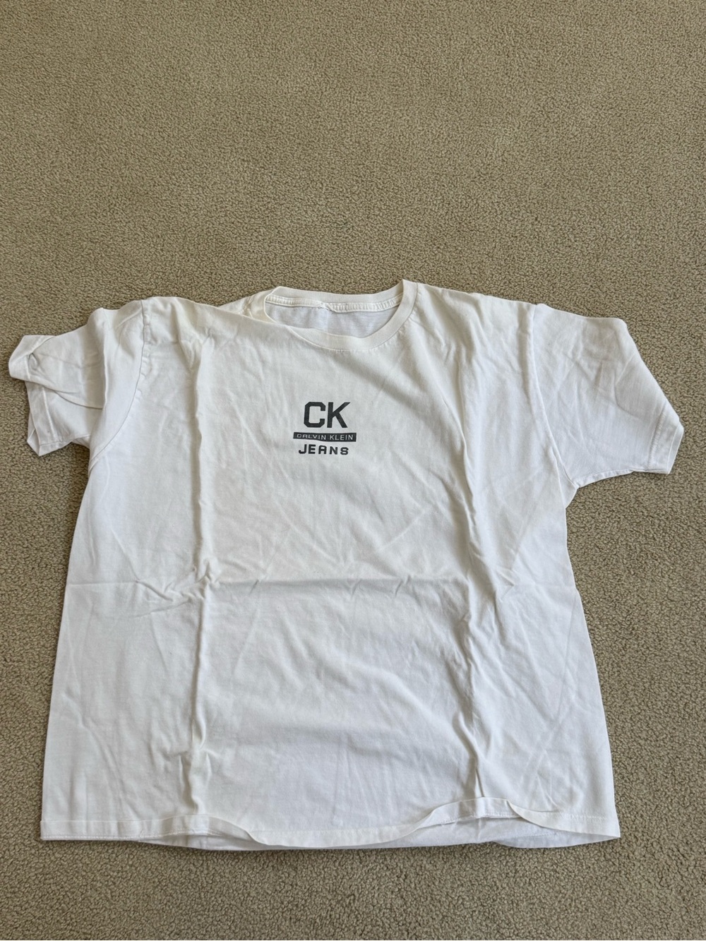 Calvin Klein White Short-Sleeve Tee with Black CK Jeans Logo